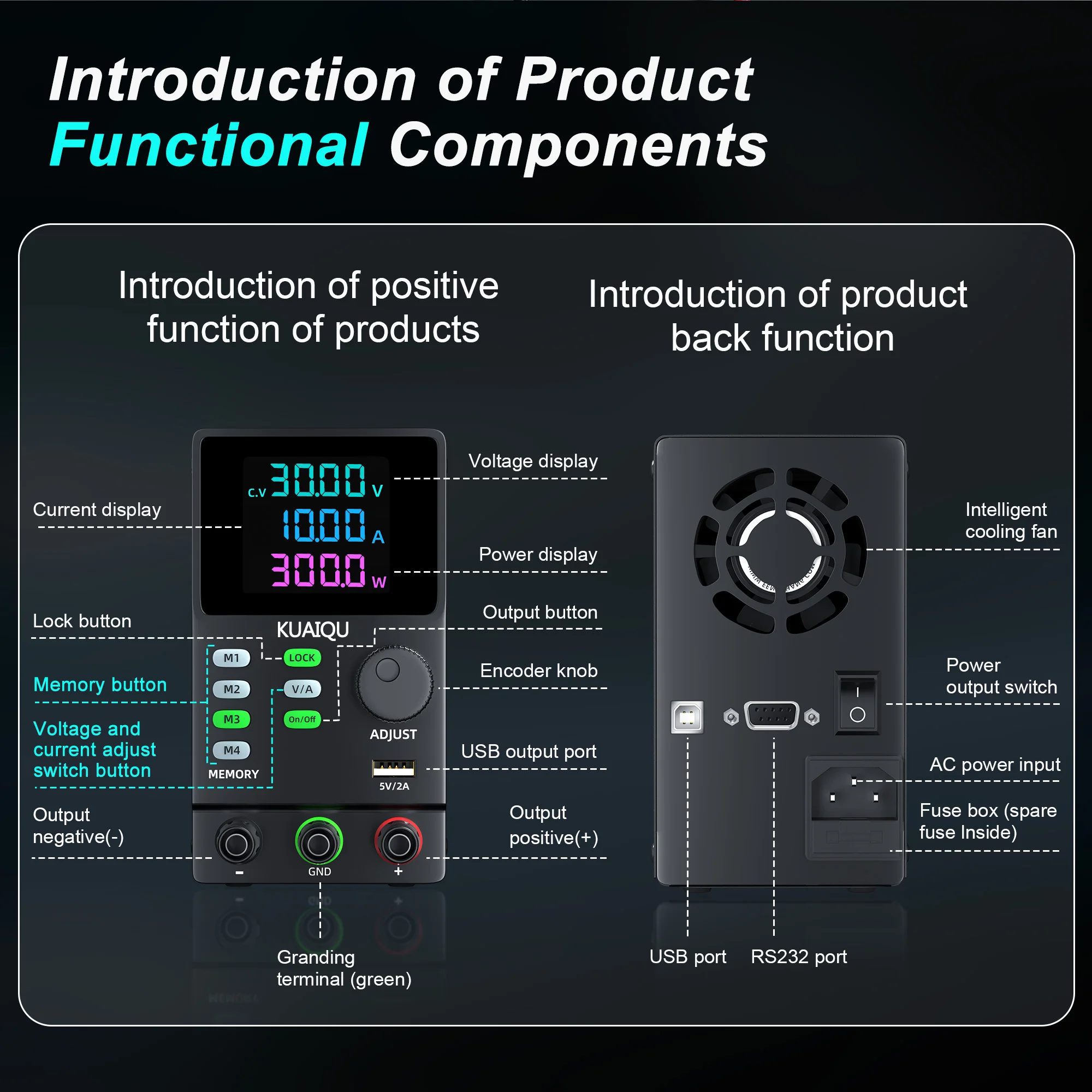 KUAIQU 300V 200V 30V 10A/1A Programmable Laboratory DC Power Supply RS232/USB Communication Interface Edit Stored Data Bench