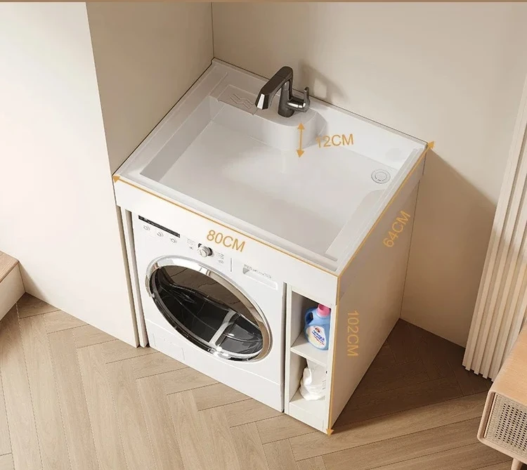 Balcony small apartment washing machine cabinet bathroom with rubbing board quartz stone sink integrated combination