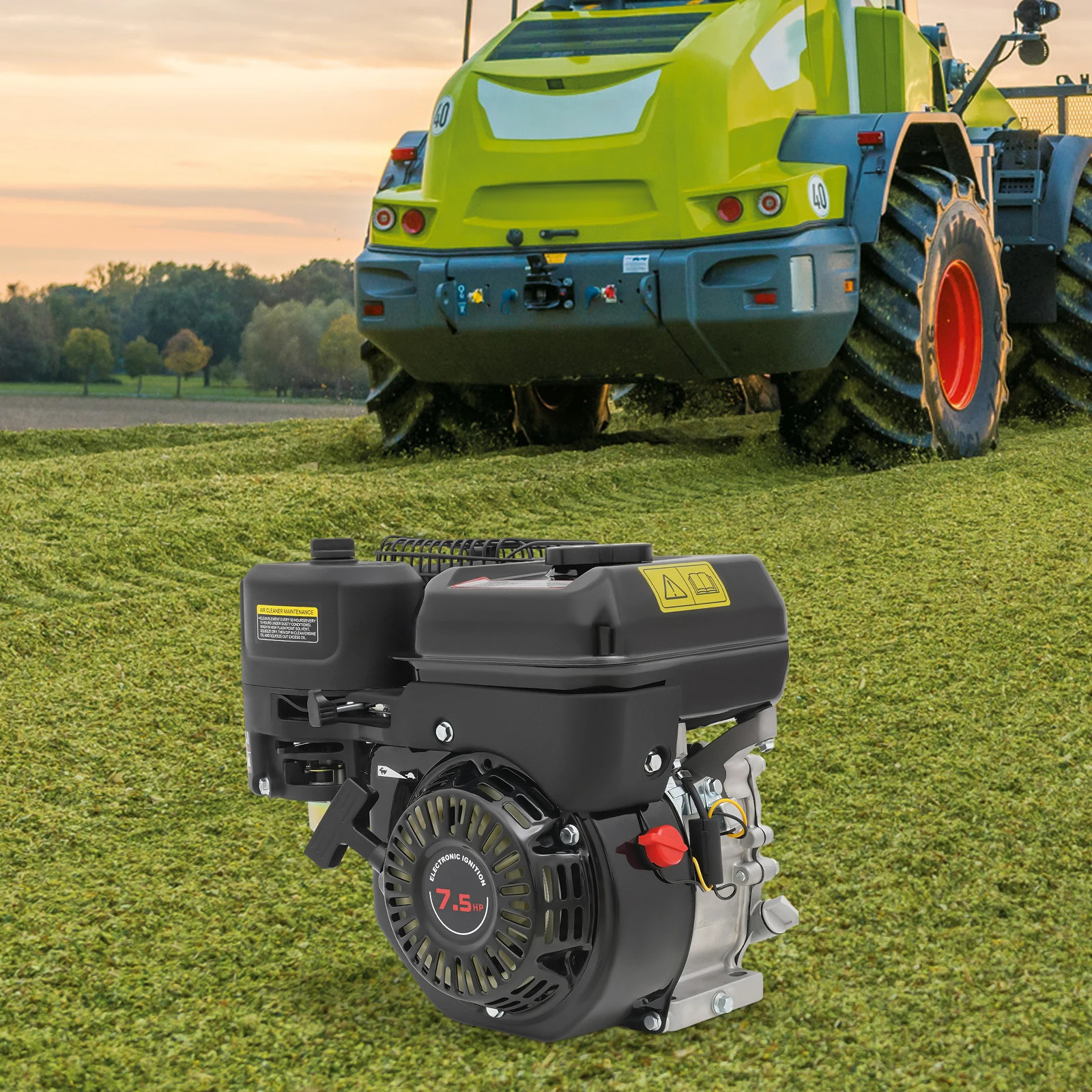 7.5HP 4-Stroke Horizontal Shaft Engine, Heavy Duty Cast Iron and Aluminum Construction for Generator Water Pump