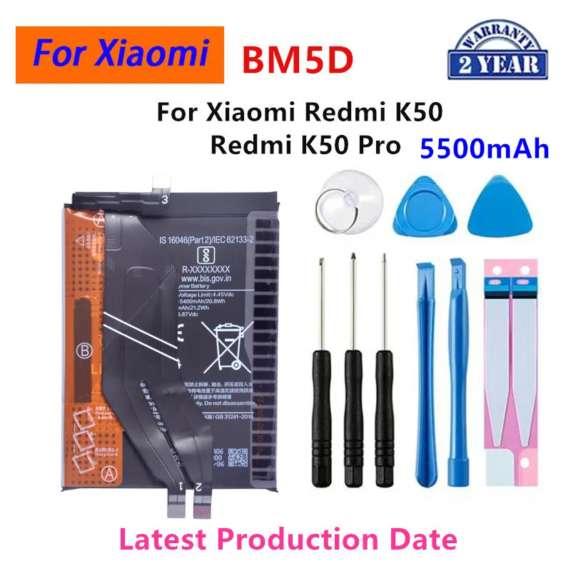 

Brand New BM5D 5500mAh Battery For Xiaomi Redmi K50/ Redmi K50 Pro Phone Replacement Batteries+Tools