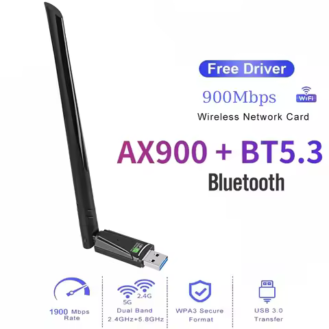 WiFi6 USB Adapter AX900 Bluetooth 5.3 Dual band 900Mbps Wireless Network Card Wifi Antenna Dongle Free Drive For PC Win10 11