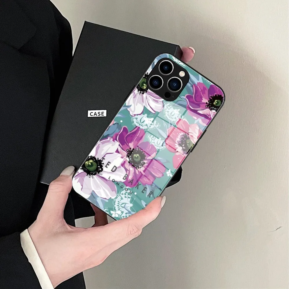 Phone Case Glass Shell FOR IPhone 15 14 11 12 Pro 8 7 15 Plus 13 Pro MAX XR XS MINIFashion Brand Flower Ted Design-Bakers Covers