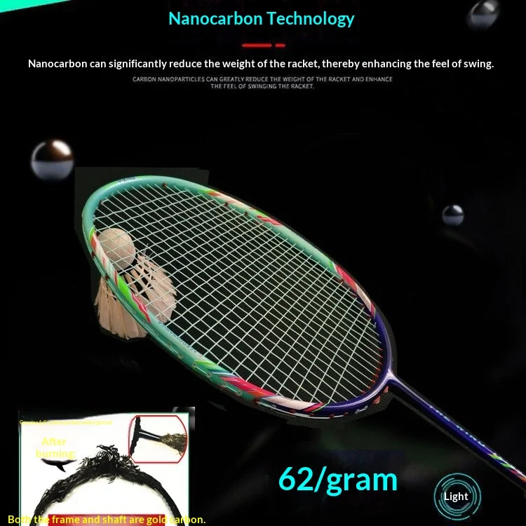 خفيفة الوزن للغاية 8U مضرب كرة الريشة جميع ألياف الكربون شفرة متوازنة المهنية الكبار التدريب مضرب رمح واحد