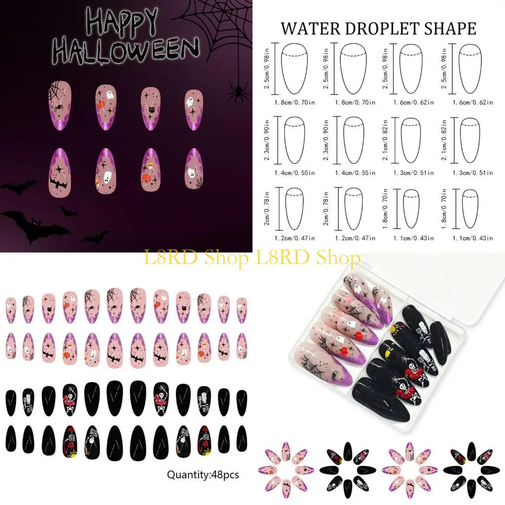 

L8rd 48pcs миндальный фальшивый гвоздь Хэллоуин пресс на ногте