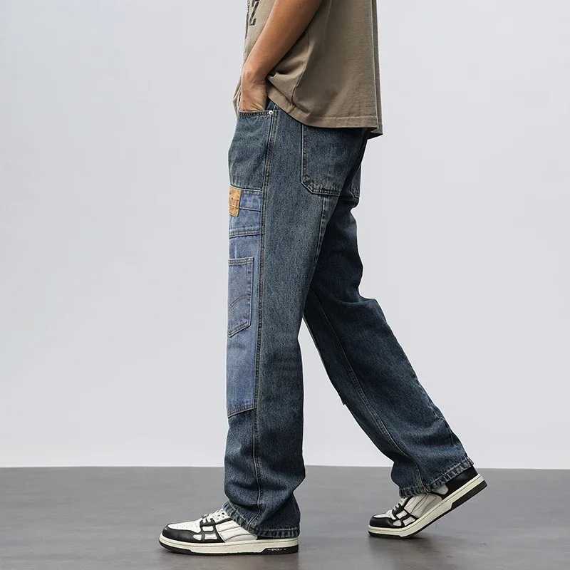 Men Streetwear Fashion Hip Hop Loose Casual Splice Vintage Denim Jeans Pants Man Plus Size Y2k Baggy Jeans Trousers