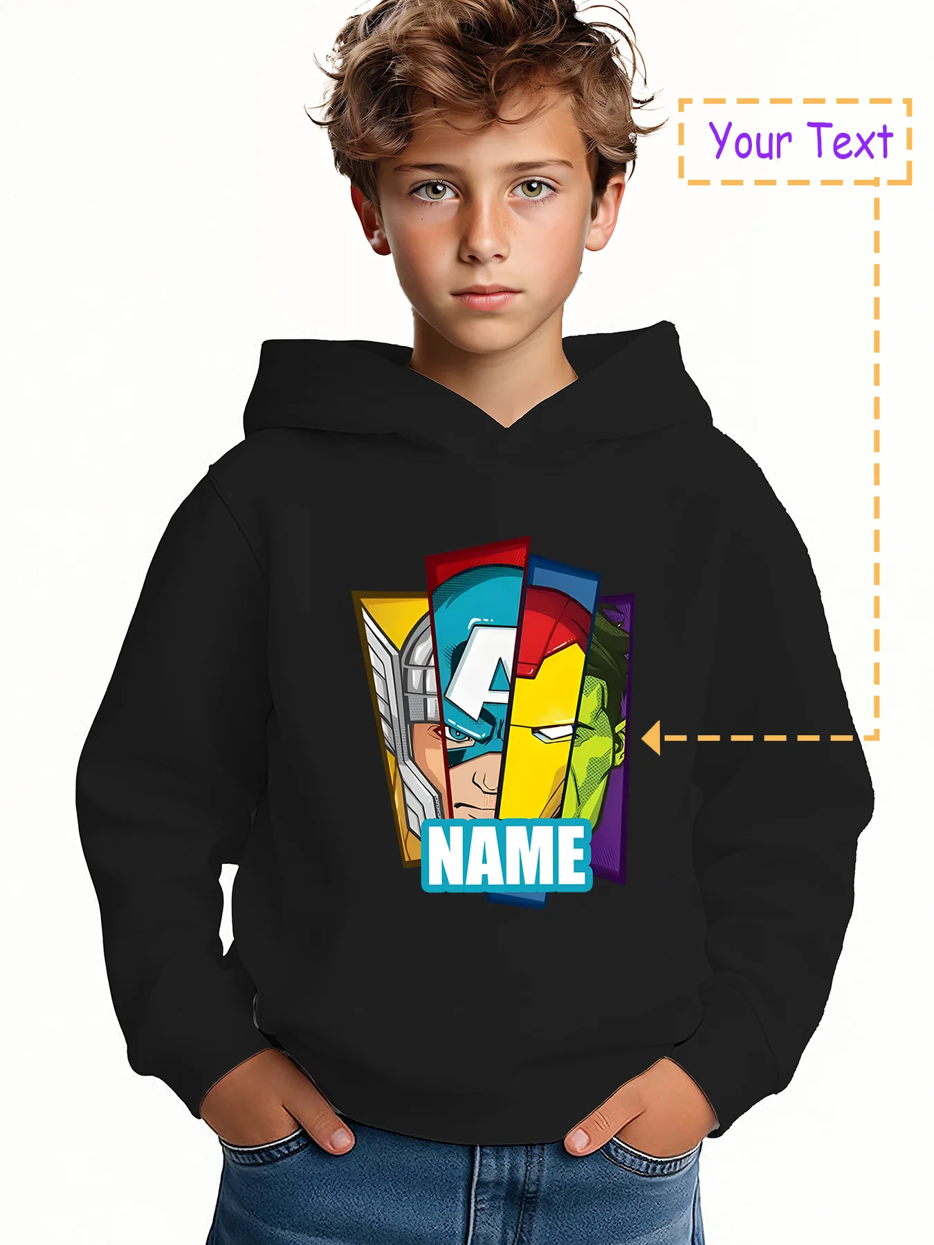 

MINISO Avengers Heroes Colorblock Hoodie - Captain America, Iron Man and other heroes colorblock portraits, trendy color blockin