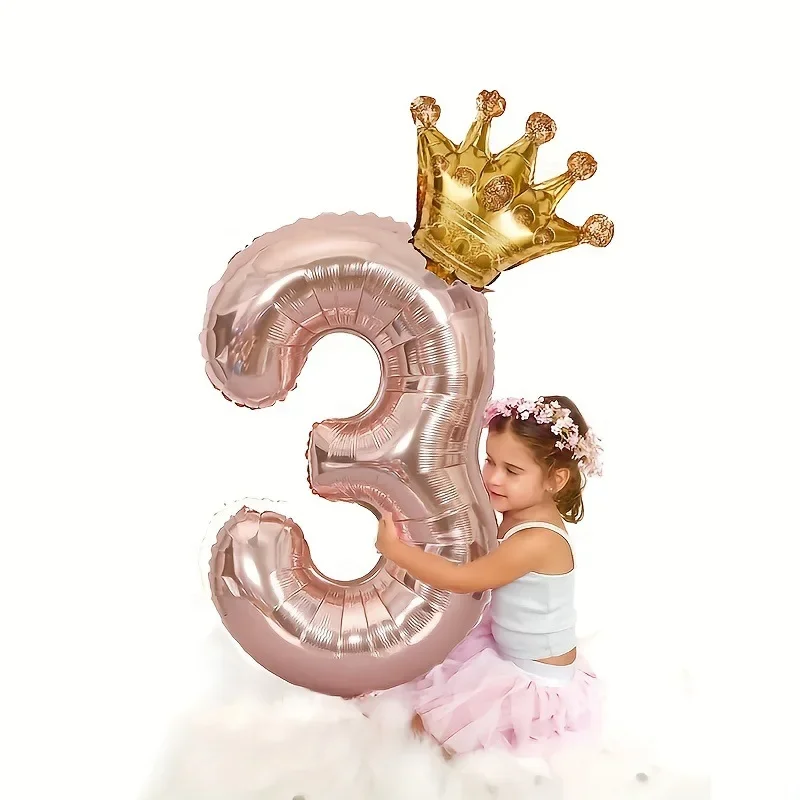 

32 inch Rose Gold Crown Digital Balloon Set BOYS AND GIRLS Big Number Foil Balloon 0-9 Birthday Decoration