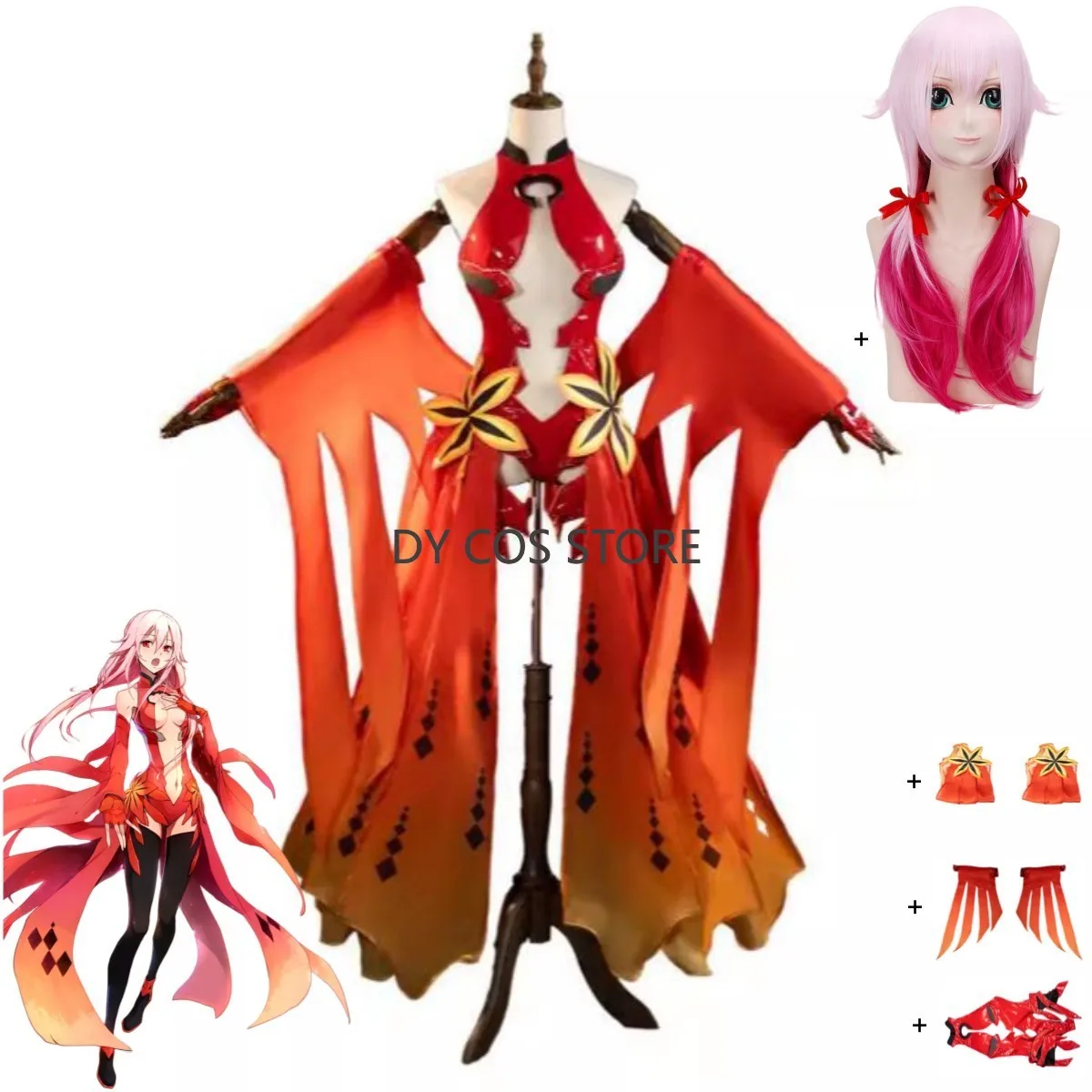 

Аниме Guilty Crown Yuzuriha Inori Косплей Костюм Золотая Рыбка Комплект Красный ПУ Топы Юбка Парик Женский Сексуальный Карнавальный Костюм Хэллоуина