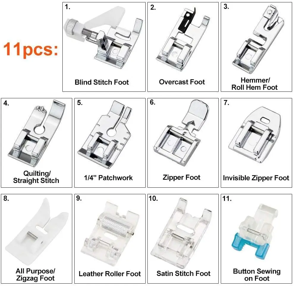 11Pcs Presser Feet Set - Walking Foot Kit for Brother, Singer, Babylock, Janome, Toyota Low Shank Sewing Machines view 3