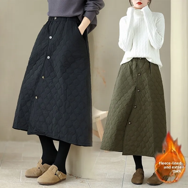 

Korean Sle Thin Cotton Button Skirt A-Line Midi Skirt Irregular Design Diamond id Cotton Skirt High Waist Commute