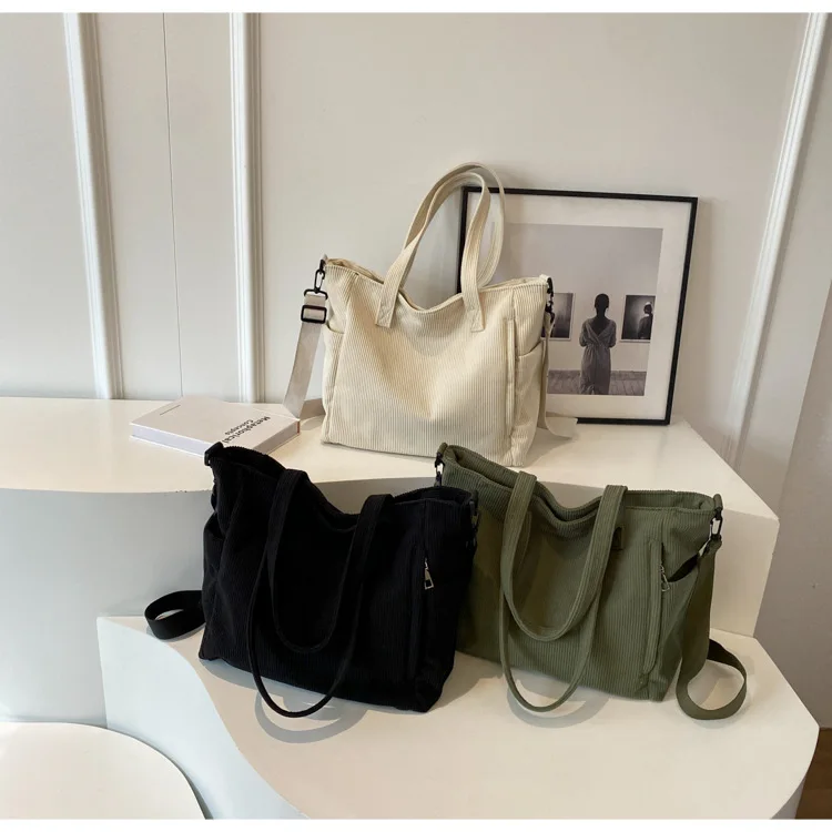 Neue Damen-Umhängetasche aus Cord, große Kapazität, Pendler-Tasche für Arbeit, Uni, tägliche Nutzung, Handtasche, Umhängetasche – Detail 18