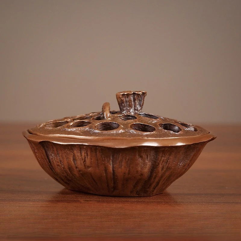 Chinese Style Miniature Copper Lotus Seed Pod Incense Coil Incense Burner Home Furnishings Living Room Inside Room Ornament