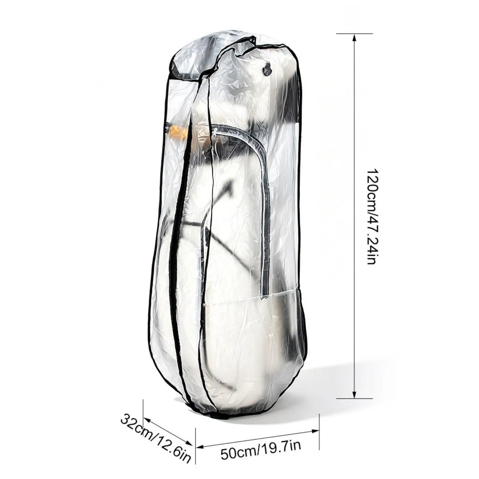 Golf Bag Raincoat Clear PVC Waterproof Hood Stable Fit Rain Cover with Zip for Golf Push Cart Bag and Golf Bag Accessories