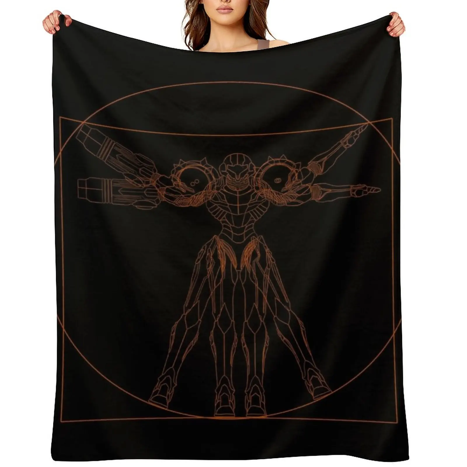 

Vitruvian Samus Metroid Da Vinci Sketch Orange Print Throw Blanket Plaid Stuffeds Summer Plaid on the sofa Blankets