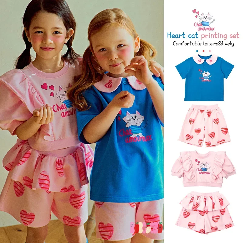 

Spot Girls' Set Summer 2023 Bebebe Cat Children's Short Sleeve T-shirt Baby Top Two Piece Set Be Children's Wear