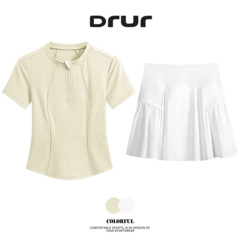 

DRUR Женская теннисная юбка из двух предметов со толстовкой с короткими рукавами и плиссированными спортивными юбками с высокой талией Женская одежда для гольфа