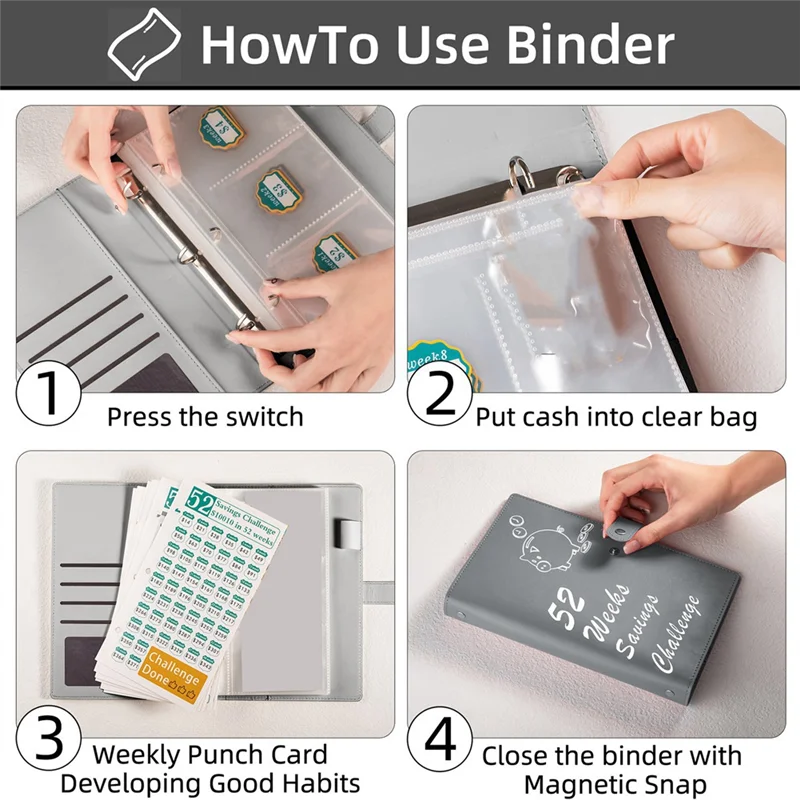 A42Z-52 Week Money Saving Challenge Binder With Savings Challenges Book Cash Envelopes For Budget Planner Financial