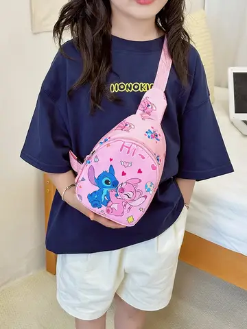 Stitch & Angel Sling Chest Bag, Cartoon Anime Crossbody Bag, Fashionable Casual Shoulder Bag with Coin Purse for Daily Travel