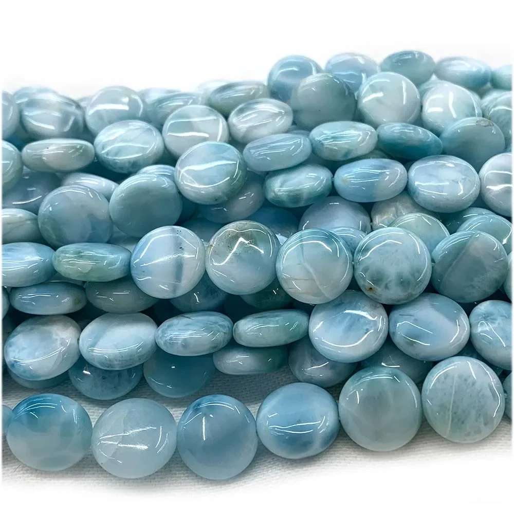 8-10mm Natural Blue Larimar Flat Coin Disc Jewelry Making Loose Beads 08038