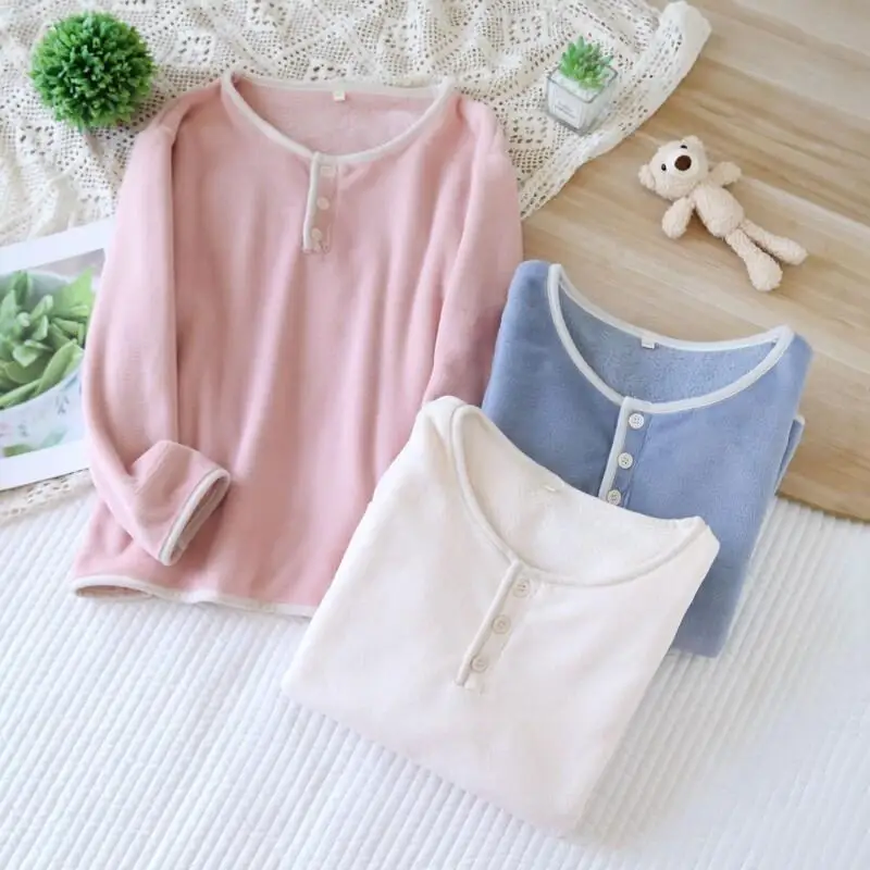 بيجامة نسائية قطعة واحدة ملابس نوم بأكمام طويلة طقم بيجامة للخريف والشتاء مبطن بالصوف المرجاني الصوف الدفء ملابس منزلية