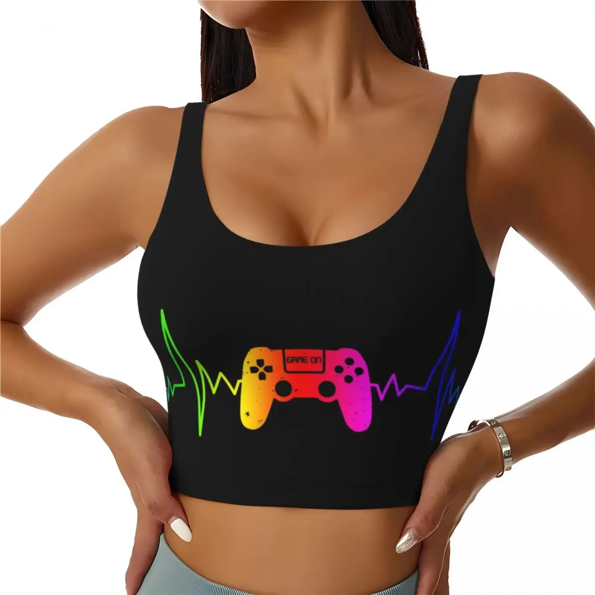 Custom Women Gamer Gaming Controller Sports Bra Gamer Gaming High Impact Gym Workout Running Crop Tank Tops