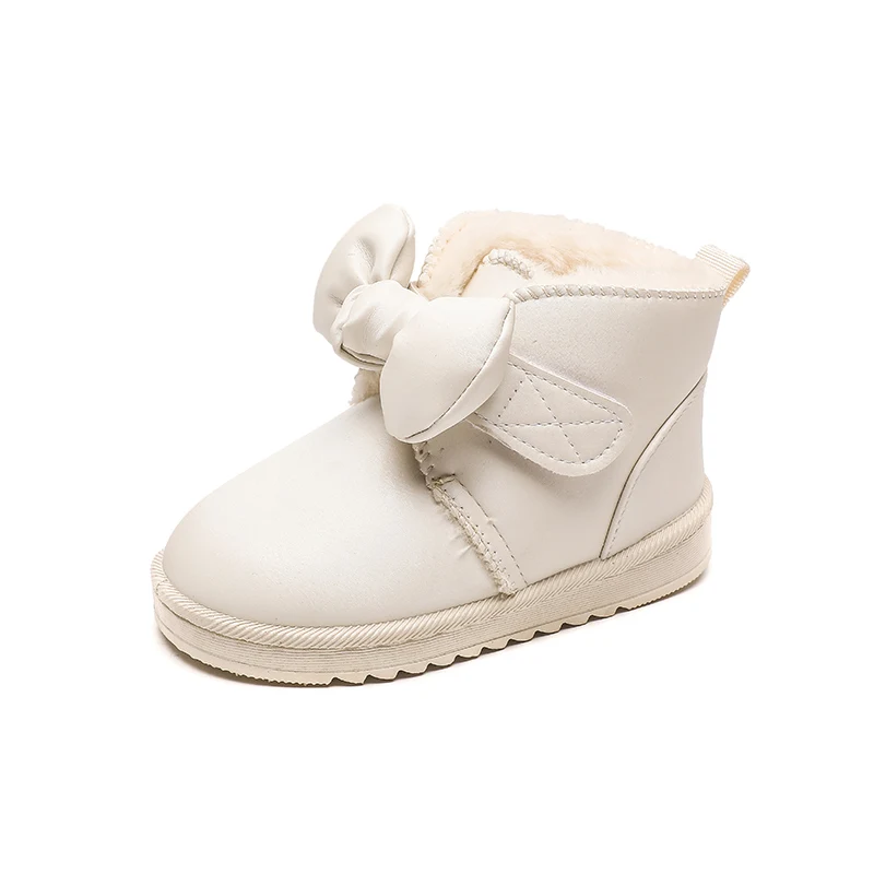 Winter Princess Bow-tie Design Snow Boots Baby Warm Anti-slip Short Boots Children Thicken Fur Inside Winter Shoes