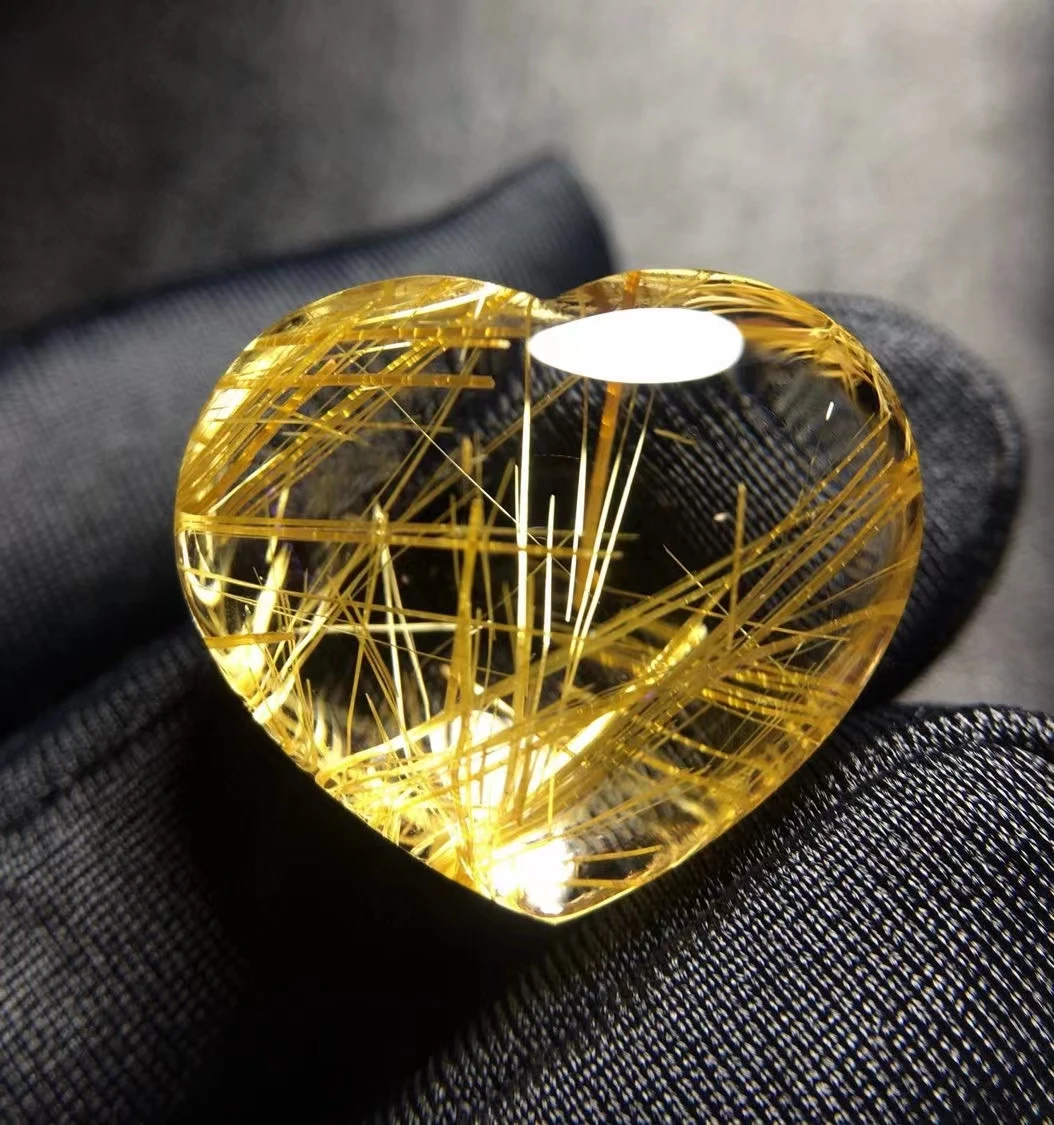 Natural Gold Rutilated Quartz Heart Pendant Necklace 22.3*19*12mm Rutilated 18K Gold Women Men Jewelry AAAAAAA