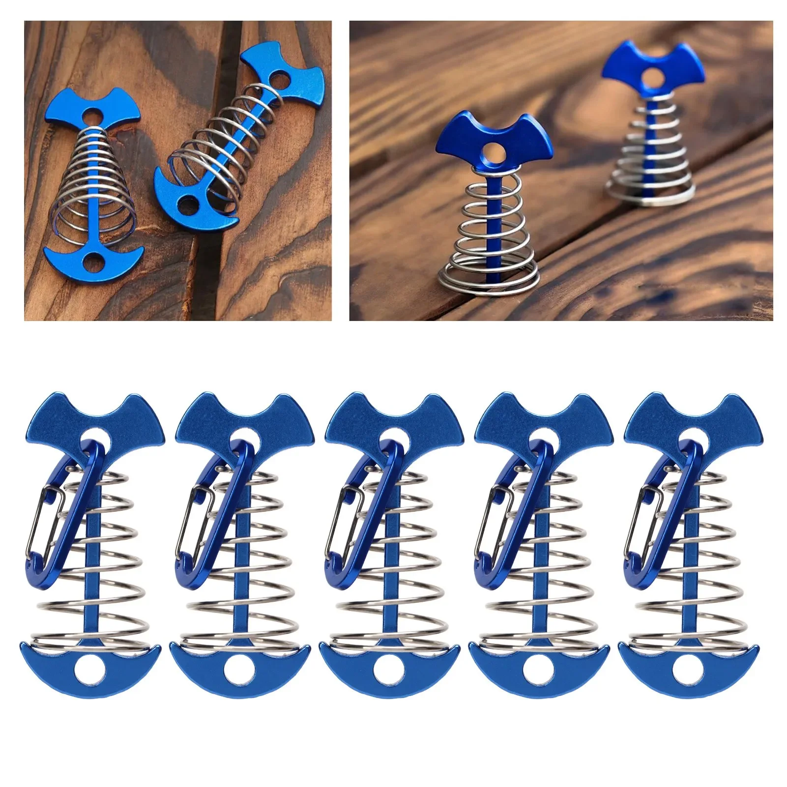 5pcs Fishbone Tent Nails Large Deck Boards Camping Tent Fixing Stakes With Spring Buckle Adjustable Wind Rope Anchor