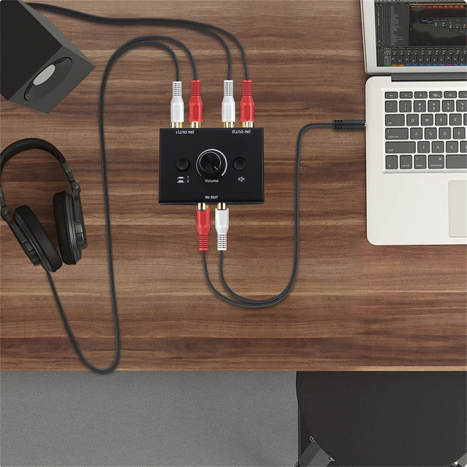 RCA Stereo Audio Switch Splitter, Bi-Directional Switcher, Botão Mute, Suporte Plug and Play, R, L, 2x1, 1x2