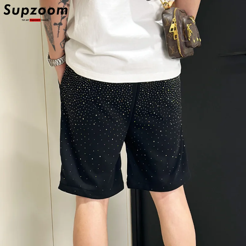 Supzoom 2024 New Arrival Top Fashion Hot Drill Pattern Summer Trousers Casual Elastic Waist Loose Cotton Shorts Men