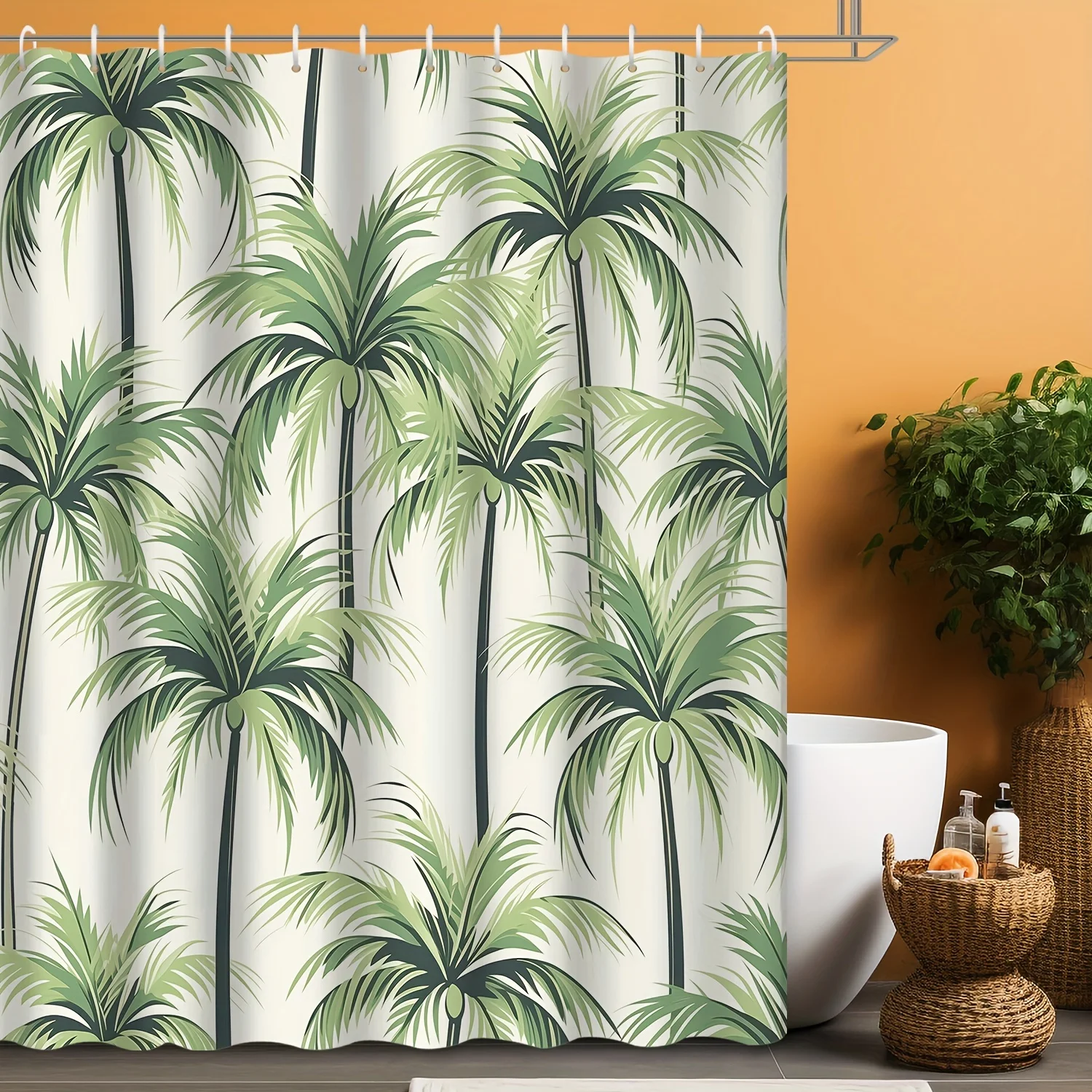 

1 шт., занавеска для душа с рисунком тропической пальмы, полиэфирная ткань, можно стирать в машине, подходит для украшения ванной комнаты