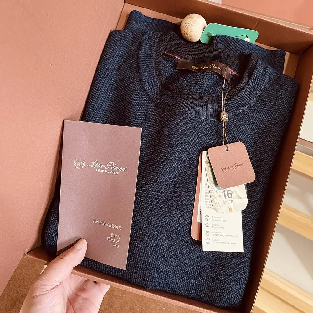 

Мужской повседневный вязаный свитер с круглым вырезом, имитация двухслойности, длинный рукав, свободный крой, комфортный, дышащий, приятный для кожи, осень 2025