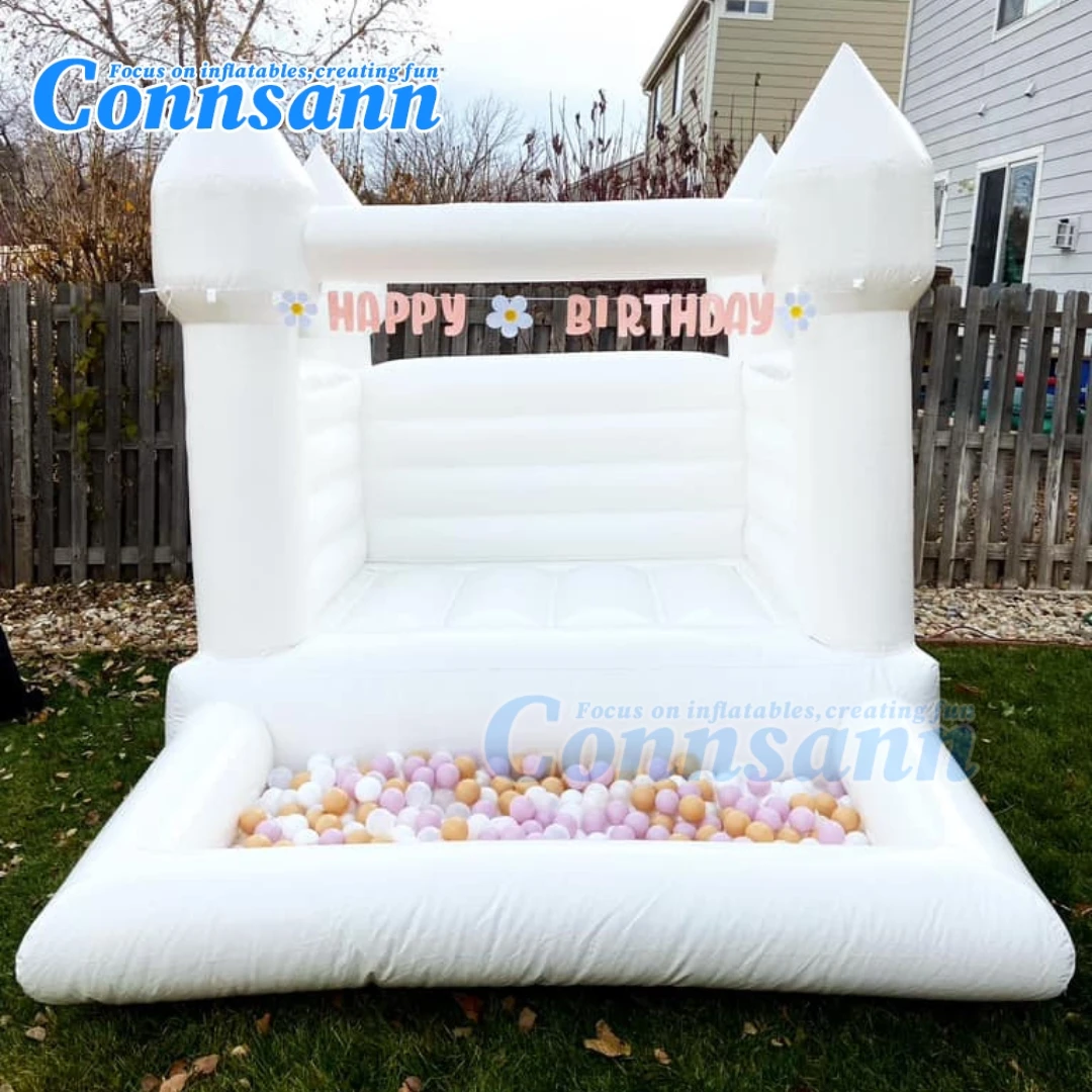 

Kids 10x8ft Inflatable White Bounce House With Pit Jumping Bouncer for Party Inflatable Bouncy Castle with Blower Customization