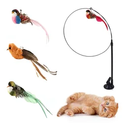 Cat Toys Simulated Bird Feather Cat Teasing Stick Epoxy Sucker Steel Wire Long Rod Cat Self Hi No Harmful Ingredients