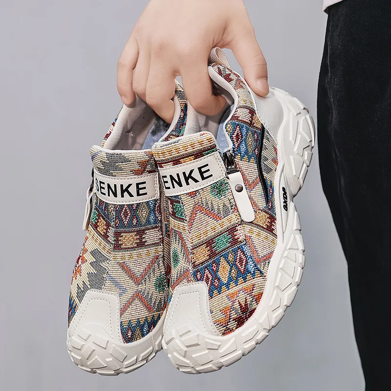 Men's Platform Sneakers Autumn New Breathable Comfortable Vintage Casual Shoes Fashion Height Increase Outdoor Vulcanized Shoes