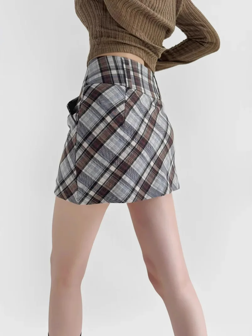 2024 Autumn New High Waisted Wrap Hip Checkered Skirt Women's Europe/America Style Spicy Girl Casual Versatile Skirt 9T9J