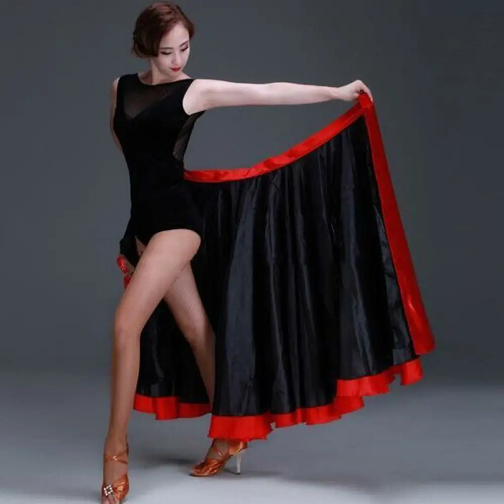 Gonna a scialle di flamenco spagnolo liscio Poliestere Grande altalena Costumi di danza del ventre Abito di carnevale Festa Gonna altalena grande Danza