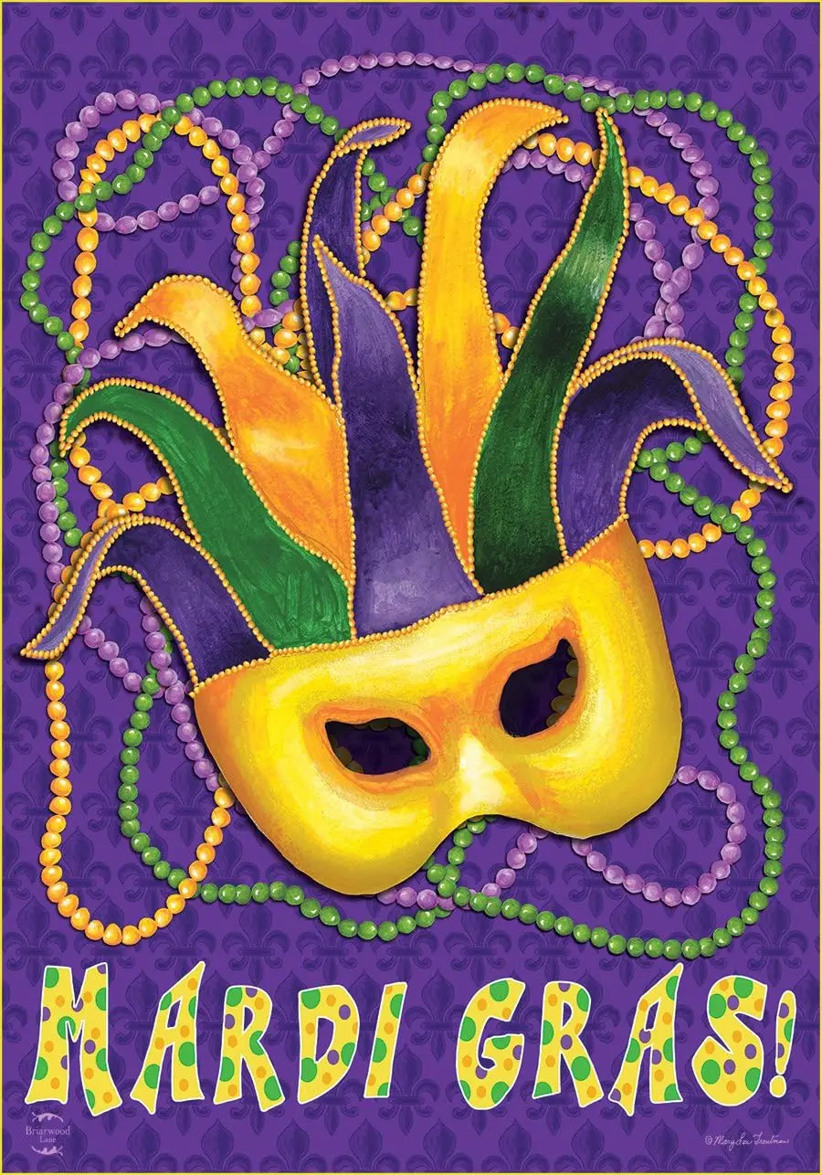 Mardi Gras Garden Flag Mask Beads Holiday 12.5 x 18 Briarwood Lane