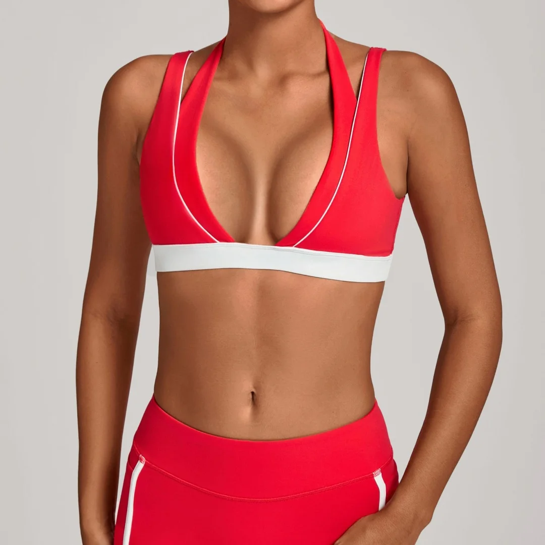 

Women's Color Block Splicing Halter Yoga Bra Beautiful Back Tight Breathable Sports Bra Fitness Running Casual Gym Yoga Top