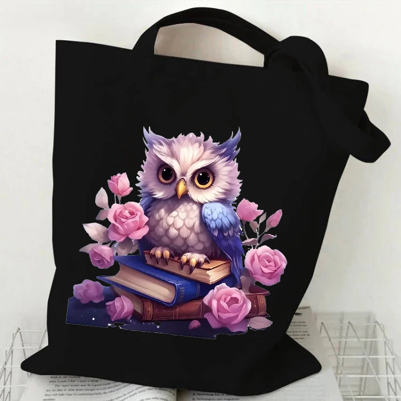 Bonito flor coruja casual sacola feminina aquarela animal saco de compras adolescente dos desenhos animados animal ombro commuter sacos bolsa feminina