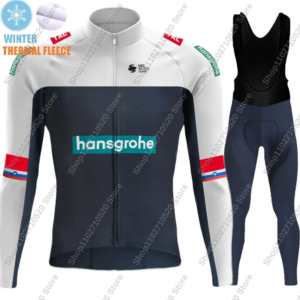 Winter Boraful Hansgrohe 2025 Slovenia Cycling Jersey Set Men Fleece Clothing Long Sleeve Road Pants Bib Bike Suit MTB Maillot