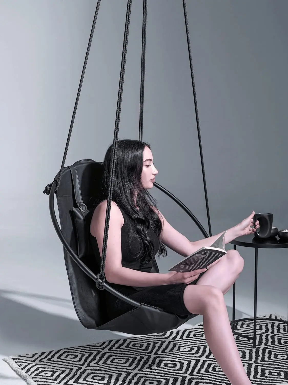 Handmade Scandinavian Leather Sling Hanging Chair, Indoor & Outdoor Patio Swing, Double-Layered Faux Leather, Customized