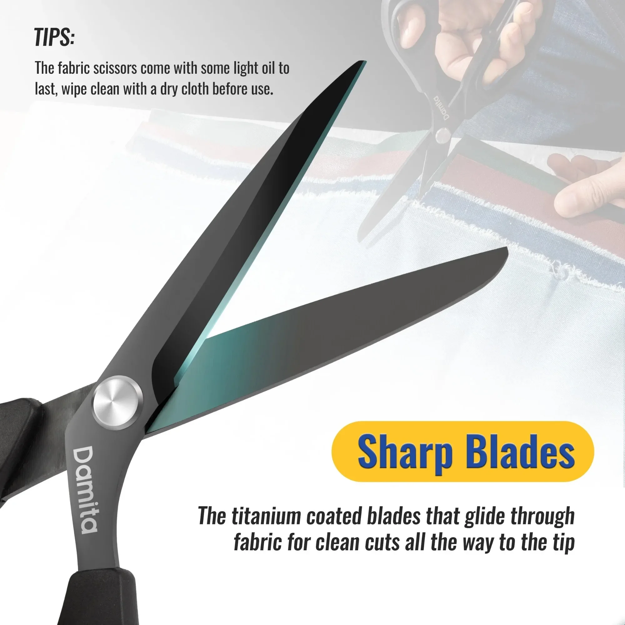 Damita 8.5" Fabric Cutting Scissors, Black Titanium Coating Premium Forged Utility Scissors,2 Pcs craft scissors