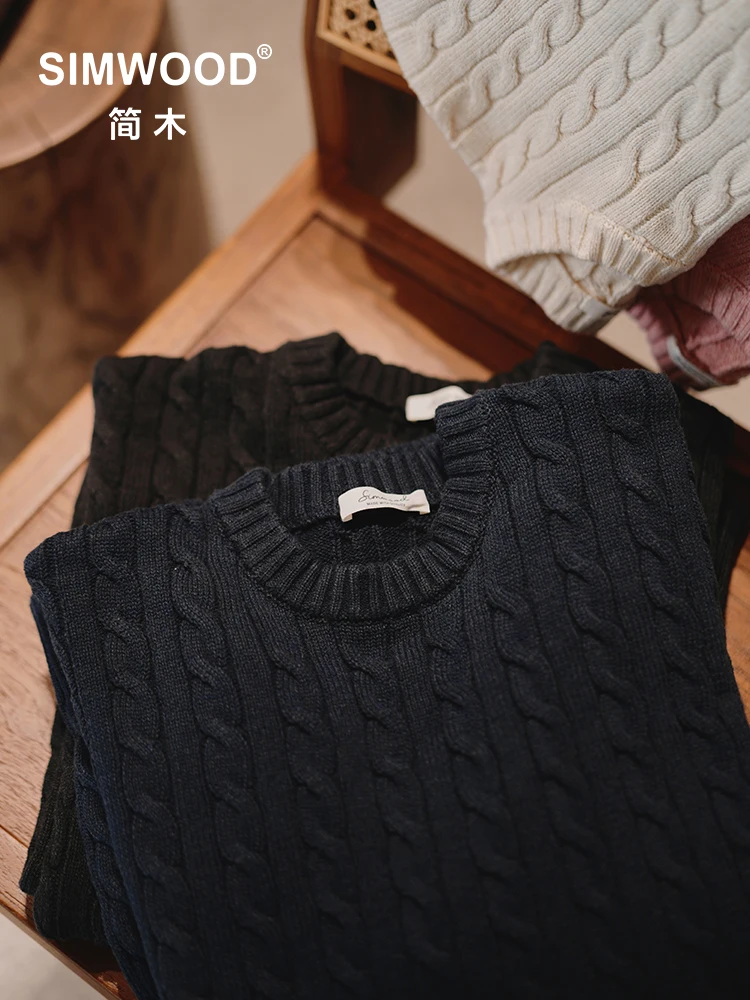 SIMWOOD 2024 Autumn Winter New Oversized Cable Knit Sweaters Men Long Sleeve Knitted Casual  Warm Vintage Pullover