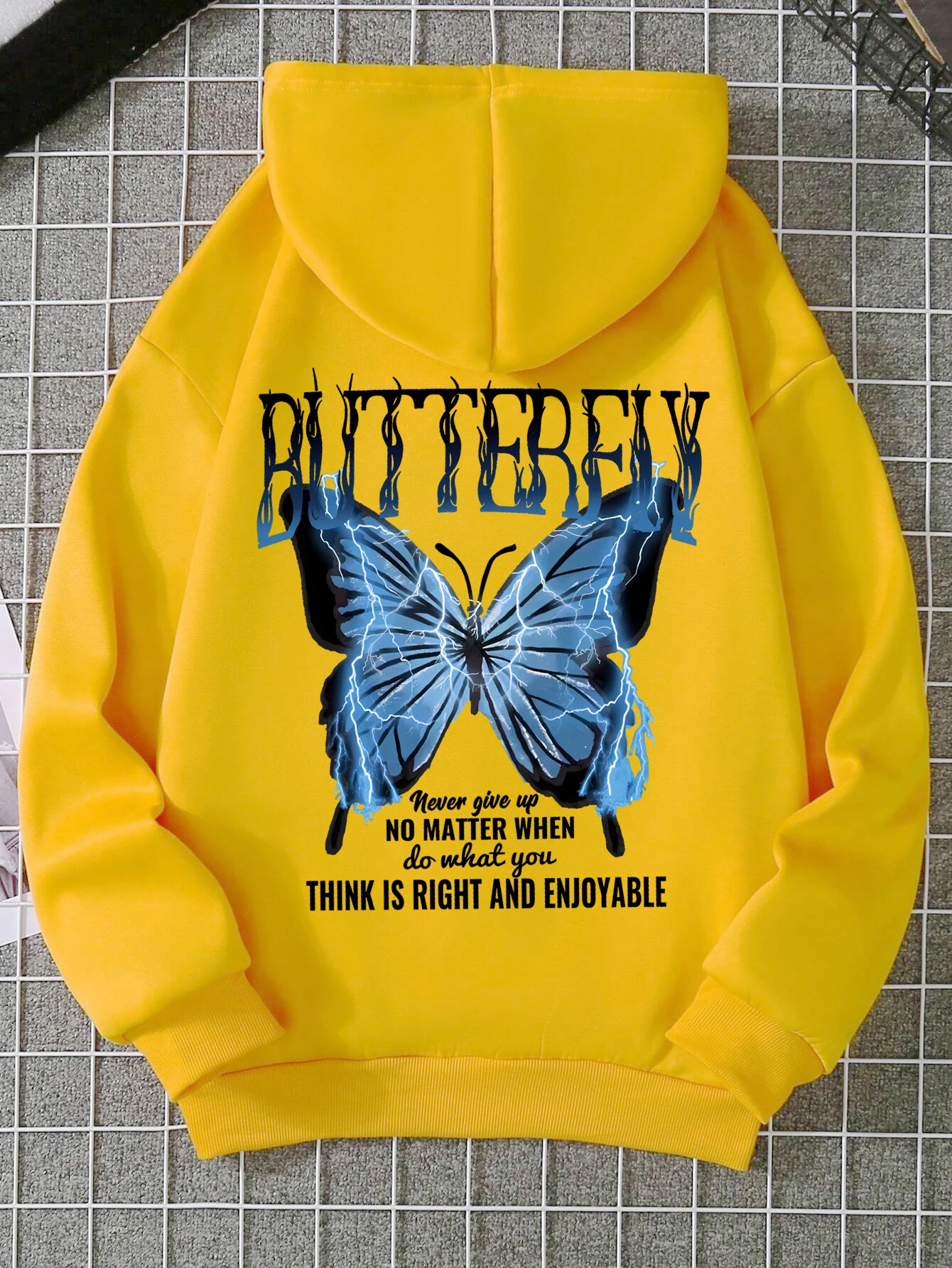 Blue Lightning Butterfly Creative Word Printed Hoody Female