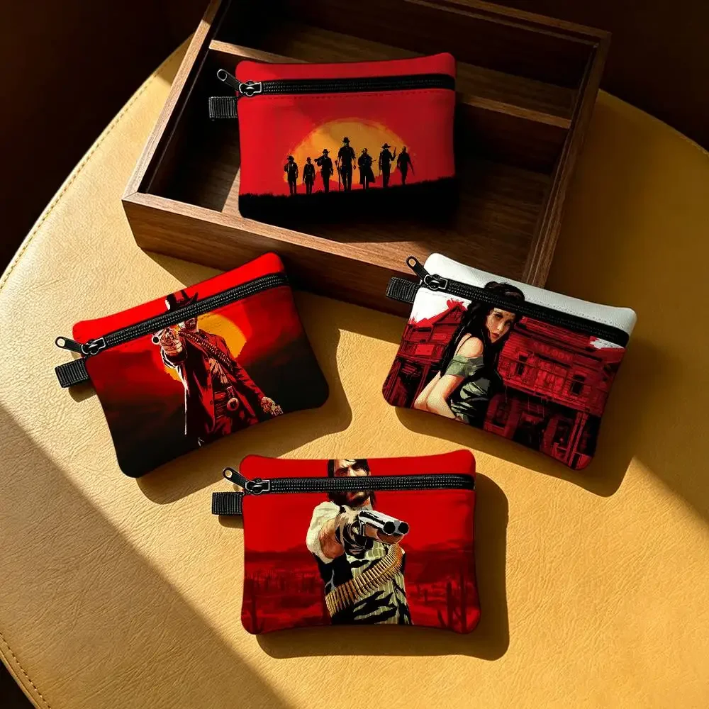 Game R-Red Dead R-Redemption Mini Hanging Oxford Cloth Coin Bag Durable Zipper Key Card Pouch With Carabiner