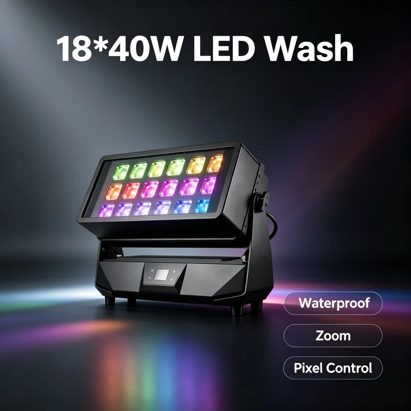 Sunart 18*40W RGBW Pixel LED Wash with Zoom Waterproof IP65 Case DMX Stage Effect Light For DJ Disco Concerts Events Fixture