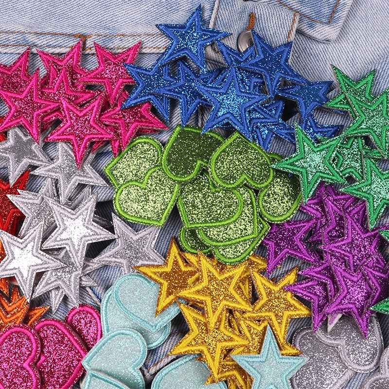Parches termoadhesivos purpurina corazón y estrella para ropa - imagen 3