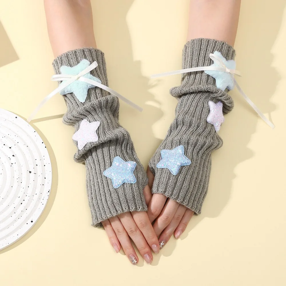 

Fashion Y2K Long Wrist Gloves Stars Thicken Arm Warmers Soft Solid Color Knitted Arm Sleeves Women