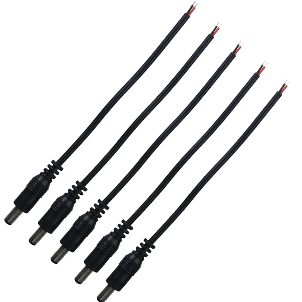 10Pcs 5.5*2.1mm DC Power Male Cable 24C/0.20 22Awg 12V Monitor Non-shielded Twisted Cables Copper Clad Aluminum For CCTV Camera